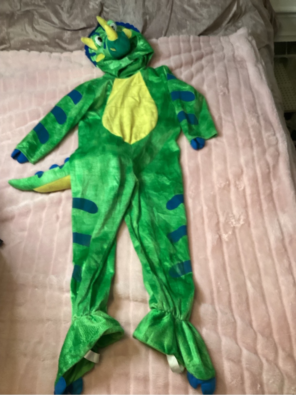 Kids Green Triceratops Hooded Costume with Yellow Belly